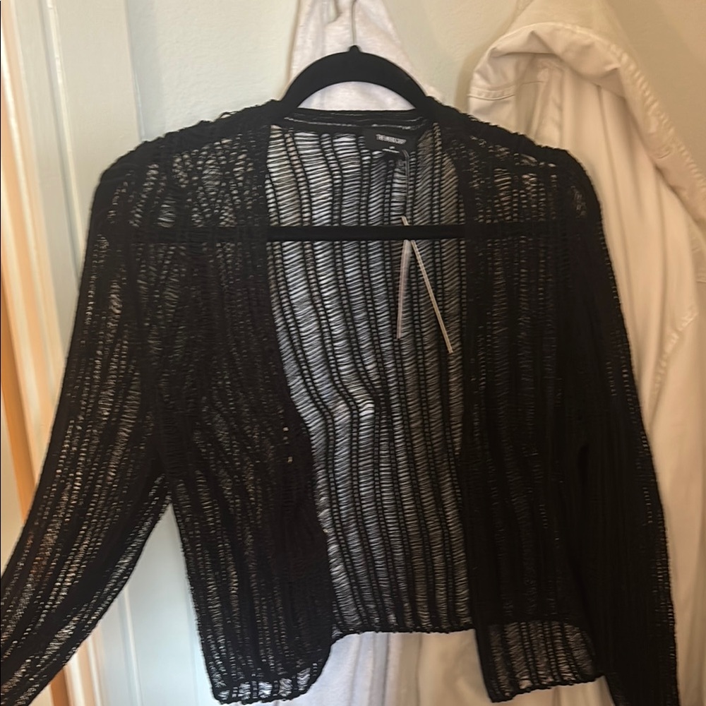 Black Sheer Blouse with Delicate Knit Pattern